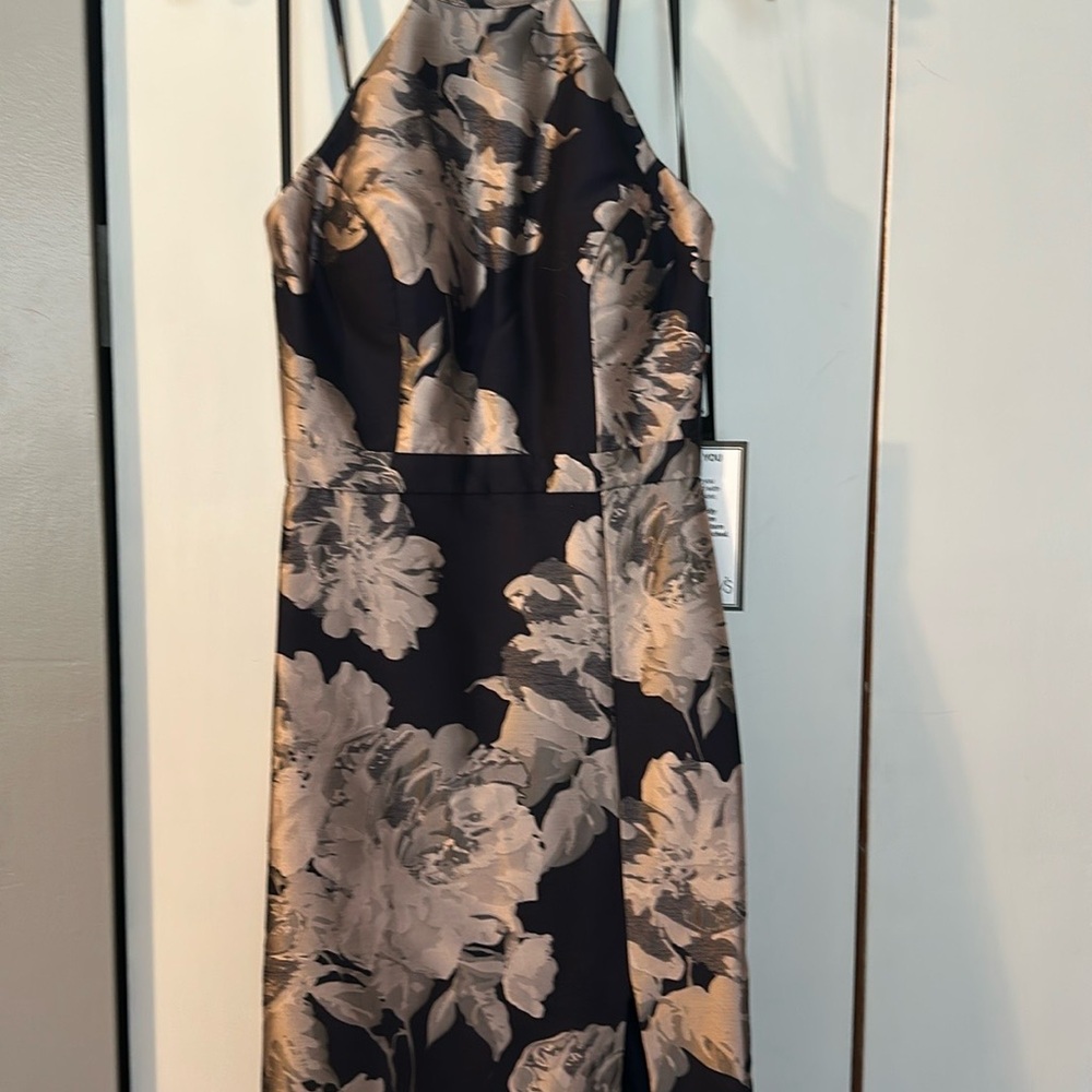 Xscape Navy, Pink and Gray Halter Cocktail Dress